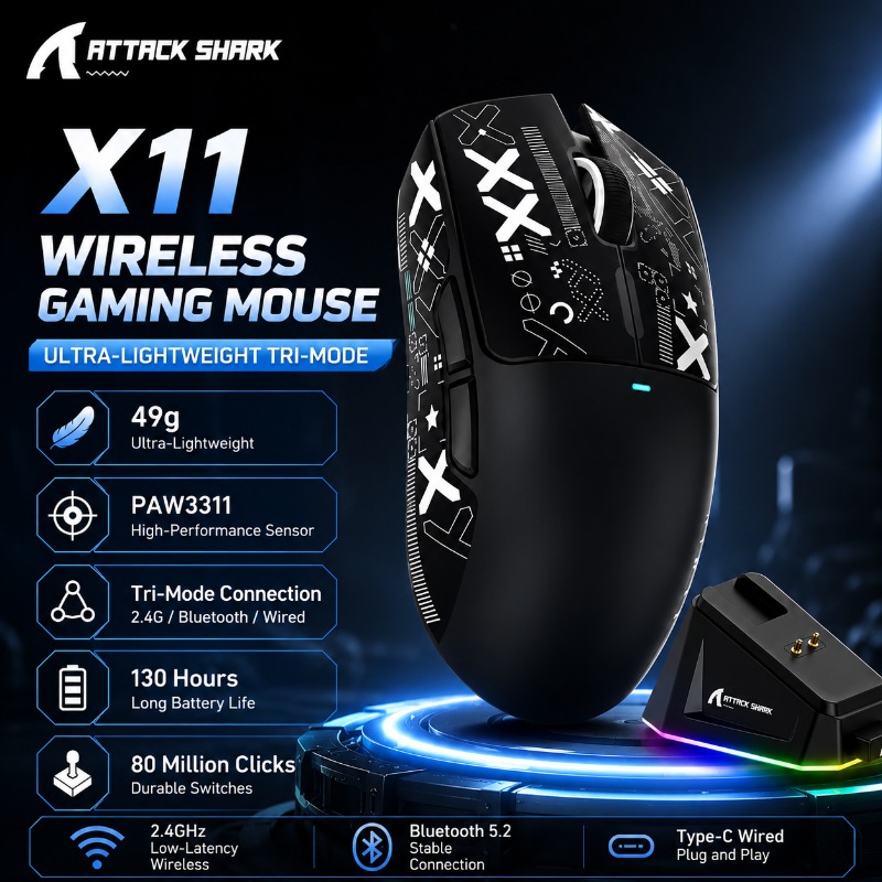 Pc Gaming X3D - ATTACK SHARK X11 ワイヤレスゲーミングマウス 49g 軽量