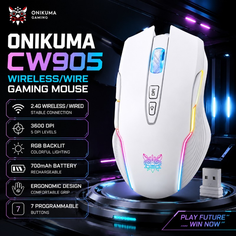Pc Gaming X3D - ONIKUMA CW905 ワイヤレスゲーミングマウス 2.4G 有線接続 3600